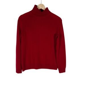 Talbots Womens Turtleneck Sweater Small Petite Red Cashmere Luxe Classic Chic